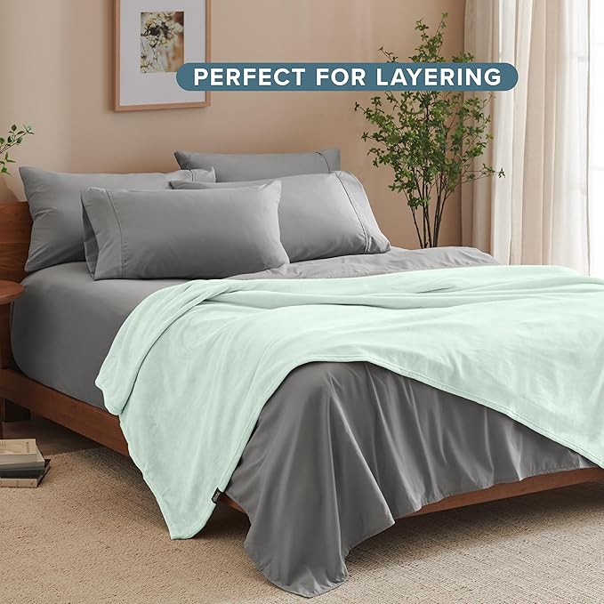 Bare Home Fleece Blanket - Full/Queen - Ultra-Soft Lightweight for Bed, Sofa, and Couch - Luxury Microplush - Cozy Warm Blanket (Full/Queen, Spring Mint)