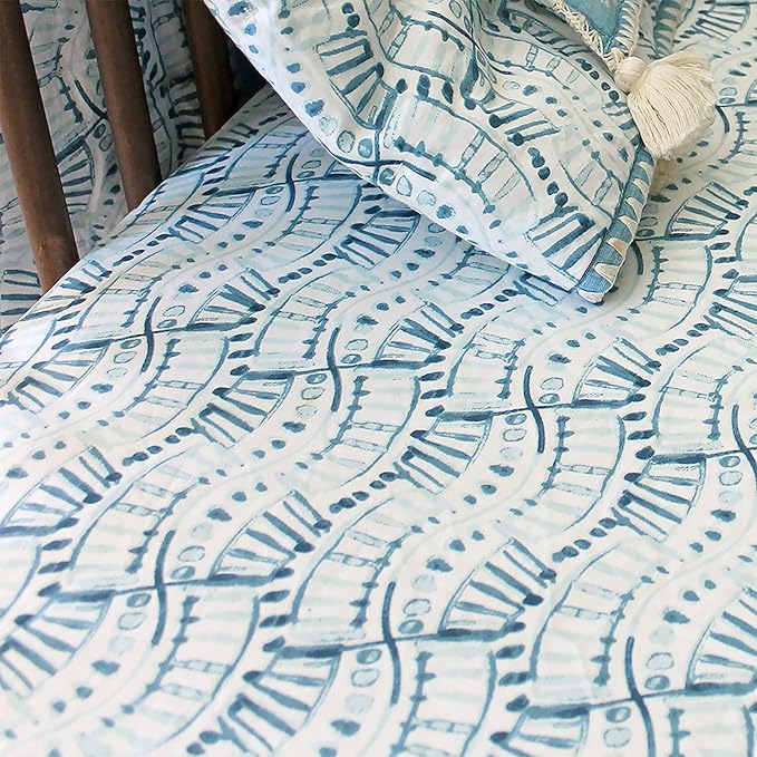 Crane Baby Soft Cotton Crib Mattress Sheet, Fitted Sheet for Cribs and Toddler Beds, Indigo Blue, 28”w x 52”h x 9”d