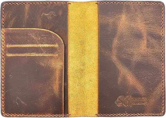 Leather Passport Holder for Men and Women - Handmade Vintage Travel Wallet - Mens Passport Case with Card Organizer - Genuine Leather Passport Cover - 2 Card Slots (Style A)