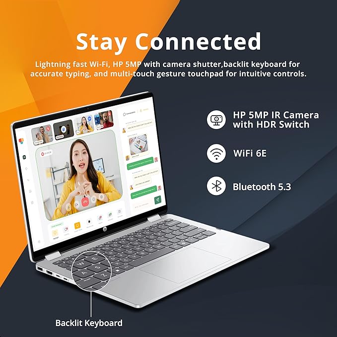 HP OmniBook 5 Flip 2-in-1 14" 2K Touchscreen Laptop, Intel 7 150U, 16GB LPDDR5, 672GB Storage(512GB SSD+160GB Docking Station Set), Intel Graphics, Backlit Keyboard, Wi-Fi 6E, Windows 11, Silver
