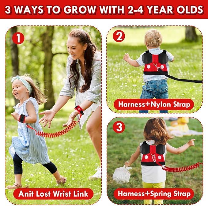 Lehoo Castle Toddler Leash for 1-5 Years, Baby Safety Harness for Boys with Anti-Lost Key Lock & Adjustable Strap, 3-in-1 Wrist Leash and Kids Backpack Harness for Walking Travel (Mickey Mouse)