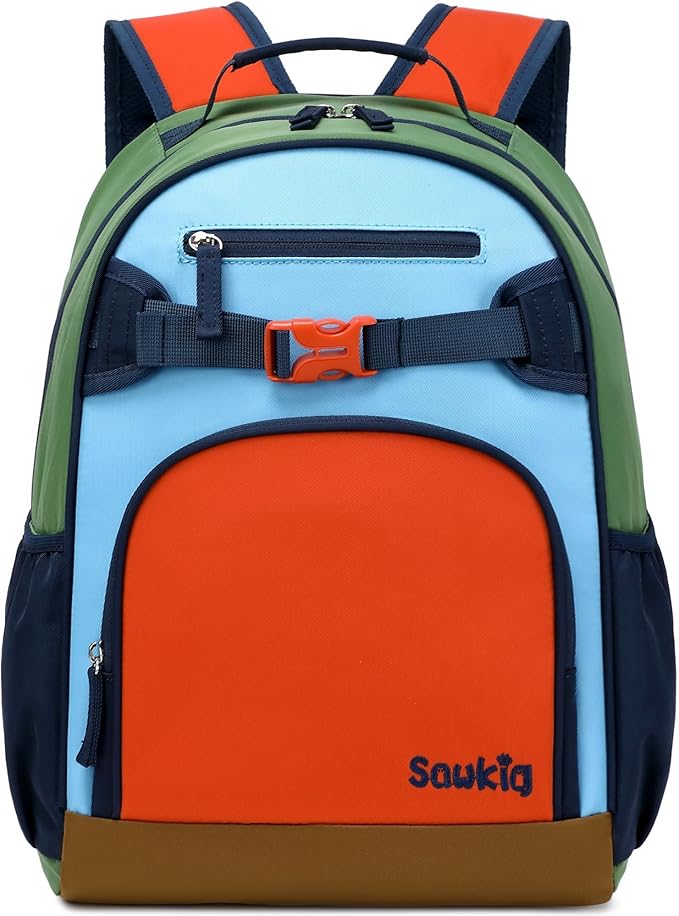 Lightweight Kids Backpack for School Kindergarten Elementary Backpacks for Boys Ages 6-8-10(Orange Blue)