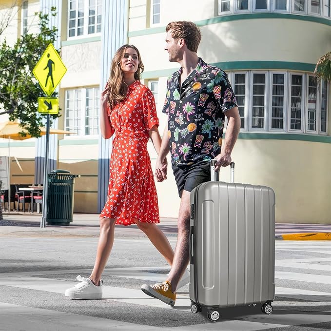 FOCHIER F Luggage Sets, Expandable 3 piece Hard Shell Luggage Set with TSA Lock, PC+ABS Hardside Travel Suitcase with Wheels for Women Men 20 24 28 Inch (Grey)