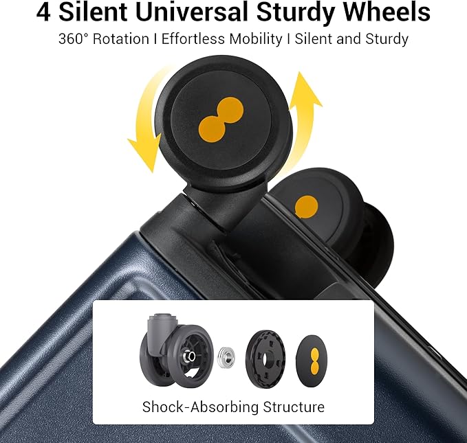 LEVEL8 Carry On Luggage Airline Approved Zipperless with Aluminum Frame, Hard Case Luggage with Spinner Wheels, Metal Travel Suitcase with Double Tsa Locks, 20 Inch, Blue