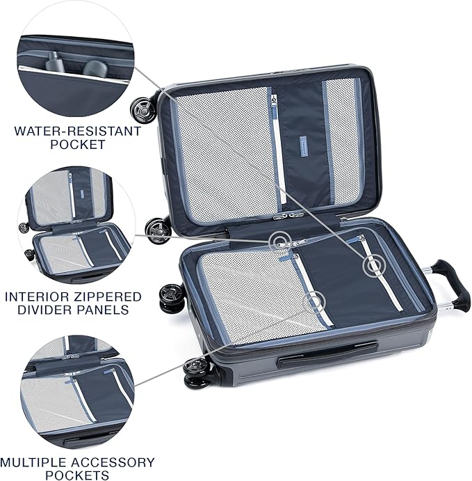 Travelpro Platinum Elite Hardside Expandable Carry on Luggage, 8 Wheel Spinner, TSA Lock, Hard Shell Polycarbonate Suitcase, Vintage Grey, Carry on 21-Inch
