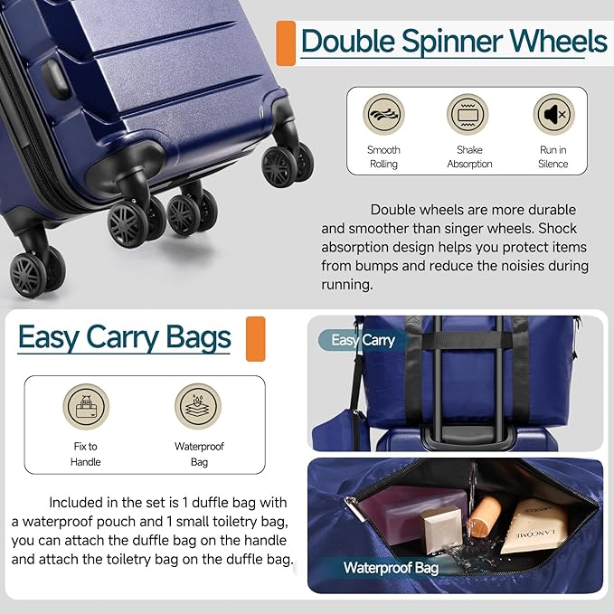 Hoteel Luggage Sets 3 Piece, ABS+PC Hard Shell Expandable Suitcases with Wheels, TSA Aproved Lock and Carry on Bags, Travel Suit Case Set for Men and Women, (3-Piece, Blue)