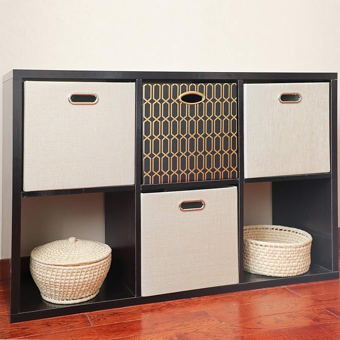 Foldable Storage Bins,13×13 Storage Cubes Basket Containers for Shelf Cabinet Bookcase Boxes,Thick Fabric Drawers - Set of 2, Beige