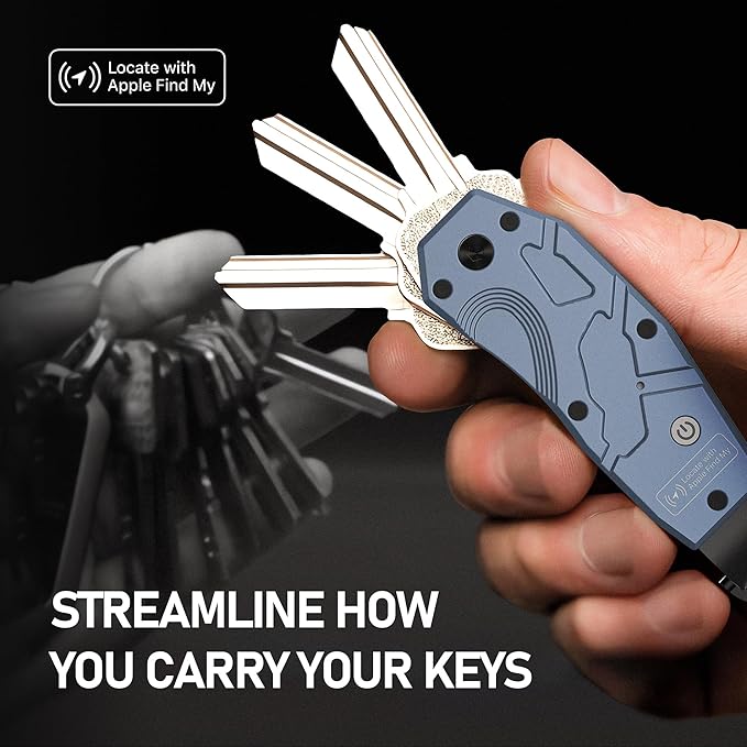Air Keychain, Key Organizer Works with Apple Find My, Built-in airtag Chips, Holds 2-6 Keys, Car Key Chains with GPS Tracker, Key Finder, Minimalist Key Holder for Men and Women, (iOS Only) (Blue)