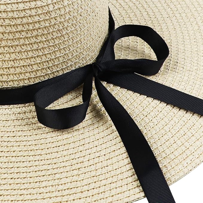DRESHOW Beach Hats for Women Big Straw Wide Brim Summer Hat Floppy Foldable Roll up Cap Sun Hat UPF 50+