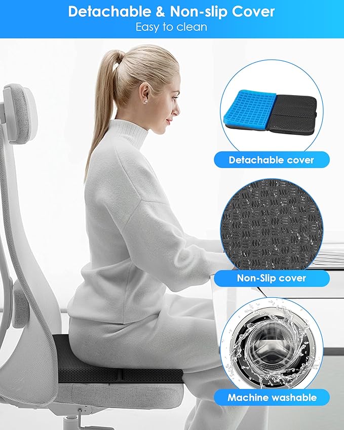 Gel Travel Seat Cushion, Portable Airplane Seat Cushion, 14.5" x 10.5" Thick & Foldable for Airplane Seats, Office Chair, Camping, Bleachers, Flights, Commute (Dark Grey)