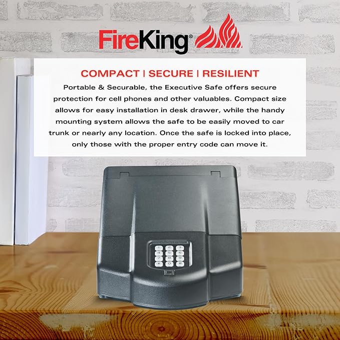 FireKing Safe, Lock Box for Home, Compact Safe for Valuables, Small & Portable, Programmable, Black