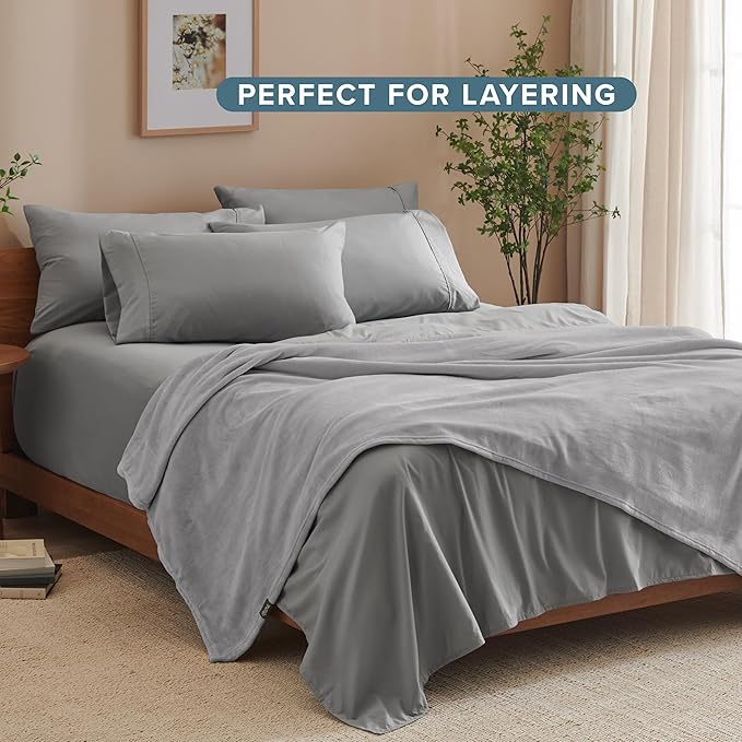 Bare Home Fleece Blanket - King Size - Ultra-Soft Lightweight for Bed, Sofa, and Couch - Luxury Microplush - Cozy Warm Blanket (King, Light Grey)
