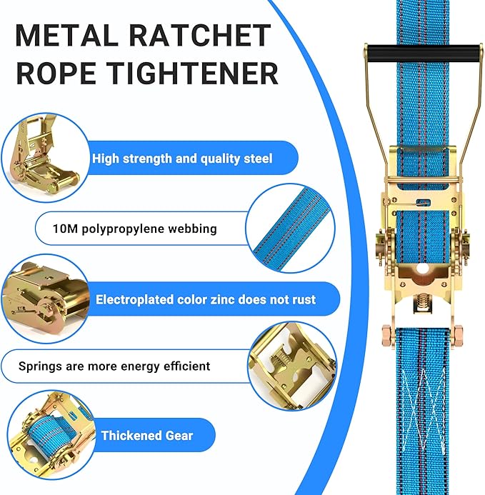 2Pack Ratchet Straps Heavy Duty, 2” 32Ft Tie Down Straps Ratchet, Tie Down Ratcheting with Double J Hook, 4000 LB Break Strength Cargo Strap Ratcheting for Moving, Trailers, Motorcycles and Car Roof