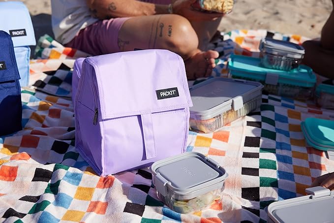 Packit® Freezable Lunch Bag, Lavender, Built with ECOFREEZE® Technology, Foldable, Reusable, Zip and Velcro Closure with Buckle Handle, Designed for Work Lunches and Fresh Lunch On the Go