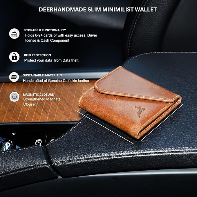 Leather RFID Wallet for Men, Slim Leather Mens Wallet, Handcraft Men's Wallets, Card Cases & Money Organizers, Magnetic Closure Sleek RFID Blocking Thin Mens Wallets with 9-12 Card Slots & Gift Box