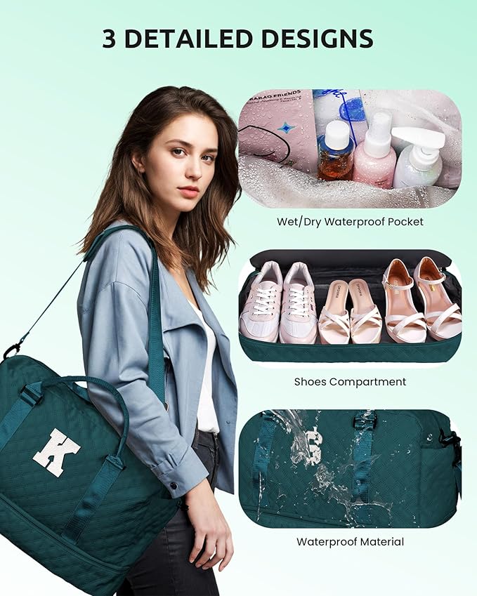 Teenage Girl Gifts 8-10-Initial Travel Bag with Shoe Compartment, Personalized Weekender Bag, Monogram Overnight Bag for Women, Letter Travel Bag with Makeup Bag Graduation Gifts (Letter W)
