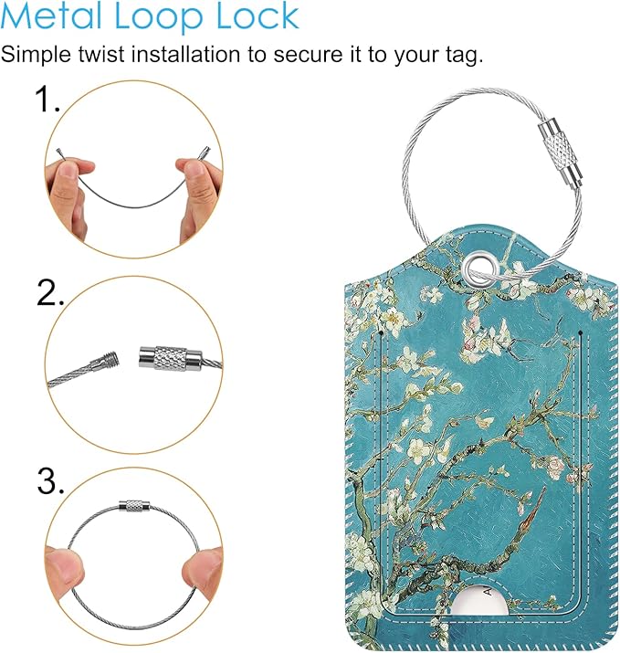 Fintie Luggage Tags, Privacy Cover ID Label with Stainless Steel Loop and Address Card for Travel Bag Suitcase - Blossom (2 Piece)