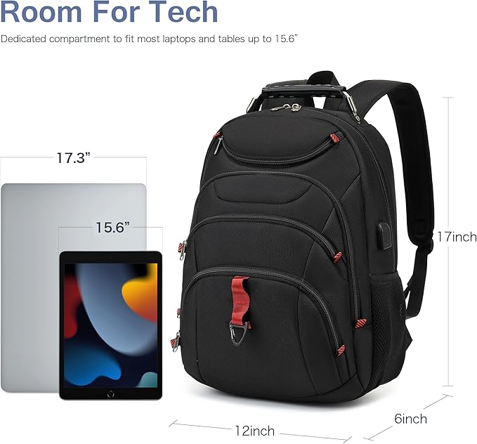 Boniyee Travel Backpack 17.3 Inch, Business Anti-Theft Laptop Bag with USB Charging Port, Waterproof