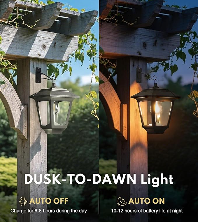 PASAMIC 2 Pack Solar Wall Lights with Replaceable Bulb, IP65 Waterproof Outdoor Sconce, 4 Solar Panels, 3000K Warm White, Automatic Dusk to Dawn Lighting for Porch, Garden, Patio, Garage, Fence