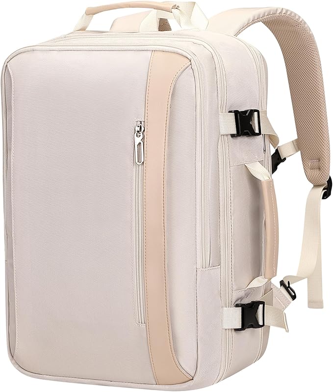 PIJUSHI Travel Backpack for Women Expandable Carry on Luggage Backpack Airline Approved Personal Item Laptop Bag(PE034 Classic Beige)