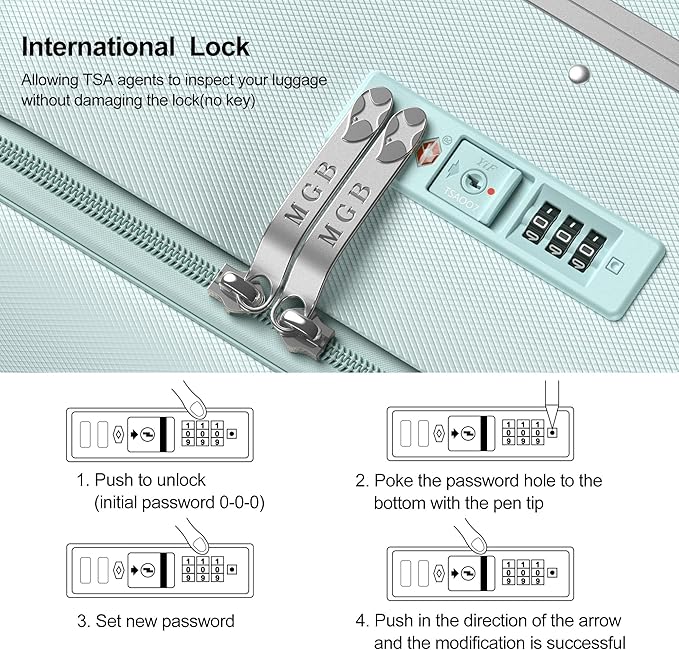 MGB 20 Inch Top Open Carry On Luggage 22x14x9 Airline Approved, Hard Shell Carry On Suitcase with Spinner Wheels, Travel Small Luggage Built-in TSA Lock for Women Men Gifts (Aquamarine)