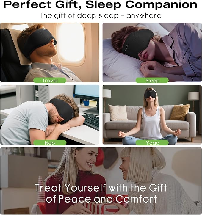 MUSICOZY Sleep Headphones with Bluetooth 5.4 Sleep Mask, Removable 3D Eye Cups for Zero Pressure Comfort, Wireless Bluetooth Eye Mask for Sleeping with Timer, Gifts for Men Women