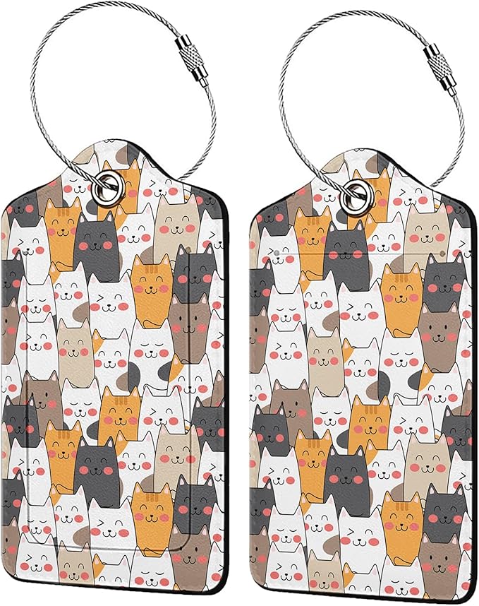 Stacked Cats Luggage Tags for Suitcases,2 Pack Luggage Tag, Leather Stainless Steel Loop Label Tag for Women Girl Travel Bag Suitcase