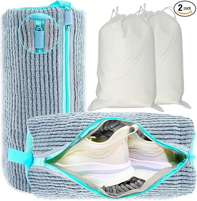 XXL Shoe Washing Machine Bag - 2-Pack Reusable Shoe Cleaning Bags, 360° Deep Clean for Tennis Shoes, Sneakers and Slippers, Includes 2 Shoe Storage Dust Bags (Gray)
