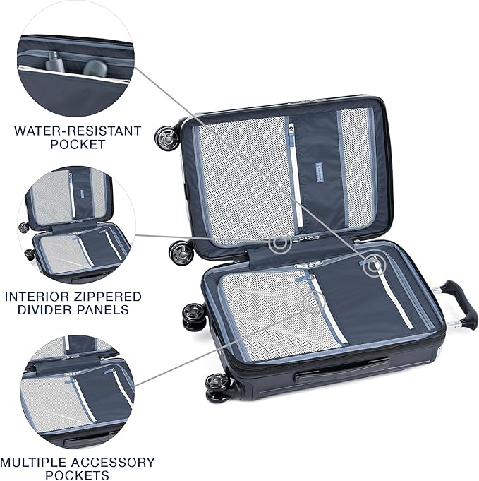 Travelpro Platinum Elite Hardside Expandable Carry on Luggage, 8 Wheel Spinner, TSA Lock, Hard Shell Polycarbonate Suitcase, Shadow Black, Carry on 21-Inch