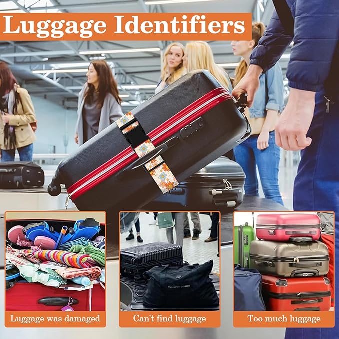 Daisy Luggage Straps for Suitcases TSA Approved, Luggage Identifiers for Suitcase, Adjustable Suitcase Strap for Baggage Security with Cute Patten, Travel Necessary Accessories (2 Pack)