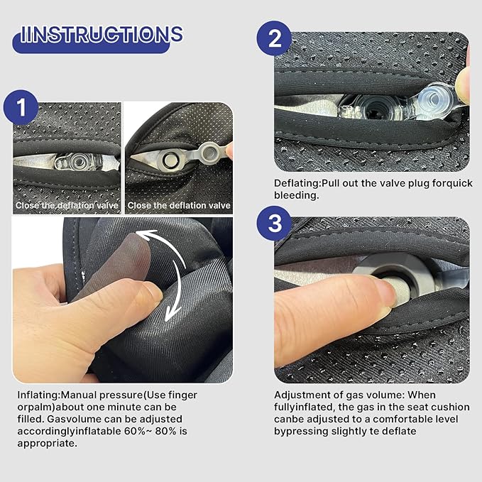 Seat Cushion, Inflatable Wheelchair Cushion for Pressure Relief, Adjustable Air Seat Cushion for Office Chair, Car, Travel - Portable, Gel & Air Cell Support for Back Pain & Sciatica