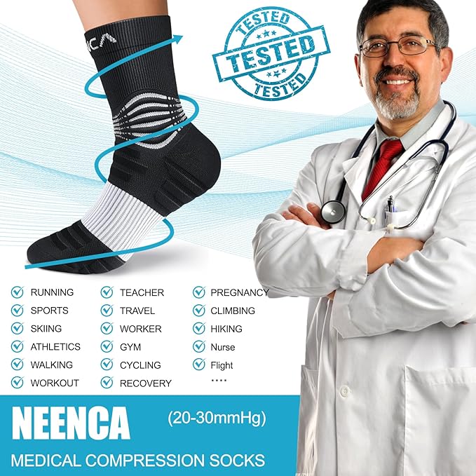 NEENCA Medical Compression Socks—2 Pairs, Ankle Socks for Injury Recovery, Pain Relief, Swelling, Sport Protection 20-30 mmHg