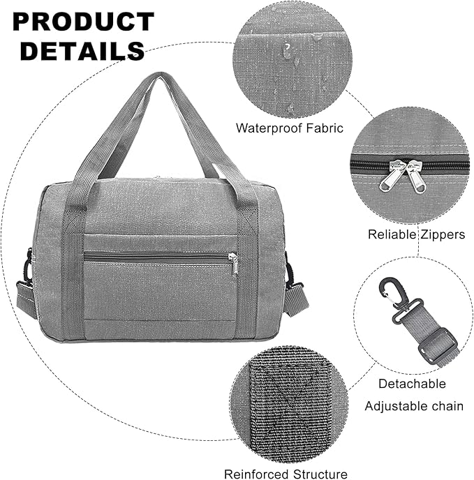 Foldable Carry on Luggage Bag 22x14x9 Personal Item Bag for Airplanes Travel Duffel Bag for Women and Men (40L, Dark Grey)