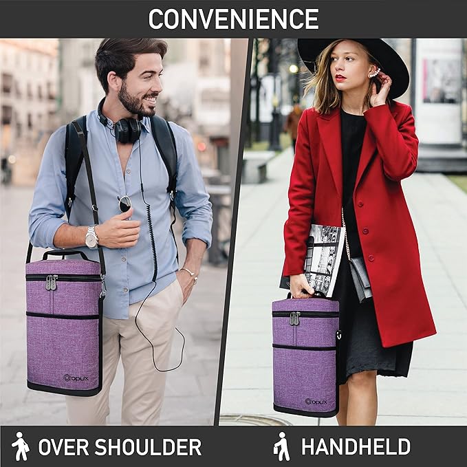 opux 2 Bottle Wine Carrier Tote, Insulated Leakproof Wine Cooler Bag, Wine Travel Bag for Picnic BYOB Beach, Portable Wine Bottle Carrying Case, Gift for Wine Lover Women Men Christmas, Purple