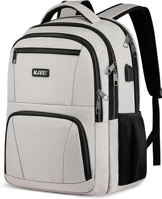 School Backpack for Teens Girls & Women, College Bookbag with 15.6 Inch Laptop Sleeve, 3 Compartments School Backpack, Ergonomic Straps - Beige