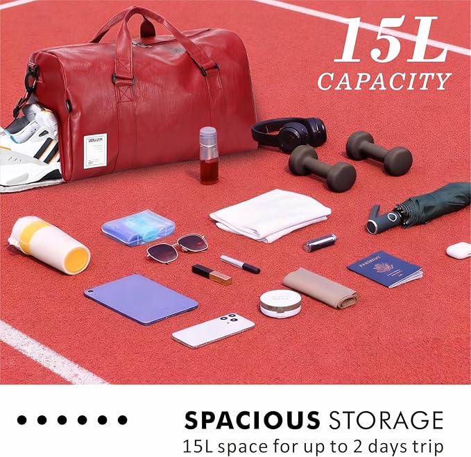 Leather Sports Gym Tote Bag with Shoes Compartment & Wet Pocket, Travel Duffel for Men & Women, Shoulder Weekender Overnight Bag for Yoga, Pilates, Swimming