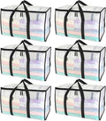 BALEINE 6-Pack Oversized Moving Bags with Reinforced Handles, Heavy-Duty Storage Tote for Clothes, Moving Supplies (Clear, 6-Pack)