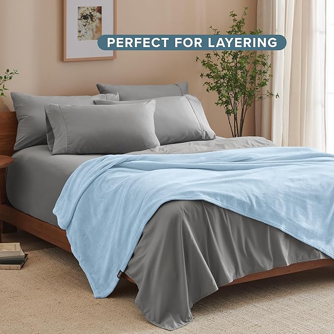 Bare Home Fleece Blanket - Twin/Twin Extra Long - Ultra-Soft Lightweight for Bed, Sofa, and Couch - Luxury Microplush - Cozy Warm Blanket (Twin/Twin XL, Light Blue)