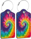 Tie Dye Luggage Tag,Colorful Rainbow Luggage Tags of Set 2 Leather Identifiers Privacy Cover with Stainless Steel Loop for Women Men Travel Bag Suitcase