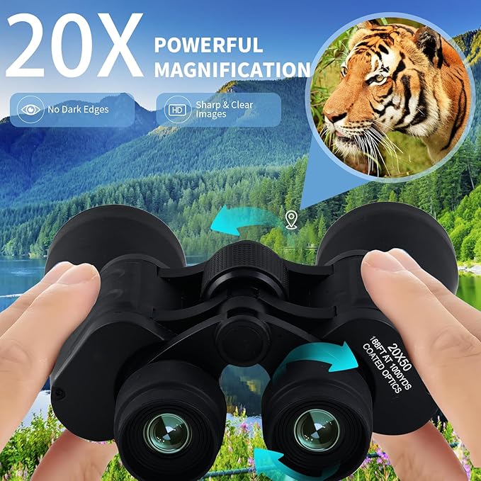 20X50 Binoculars for Adults High Powered- Large View with Clear Vision Waterproof & Fogproof Lightweight Easy Focus Compact Binoculars for Bird Watching Hunting Travel Sports Opera Concert