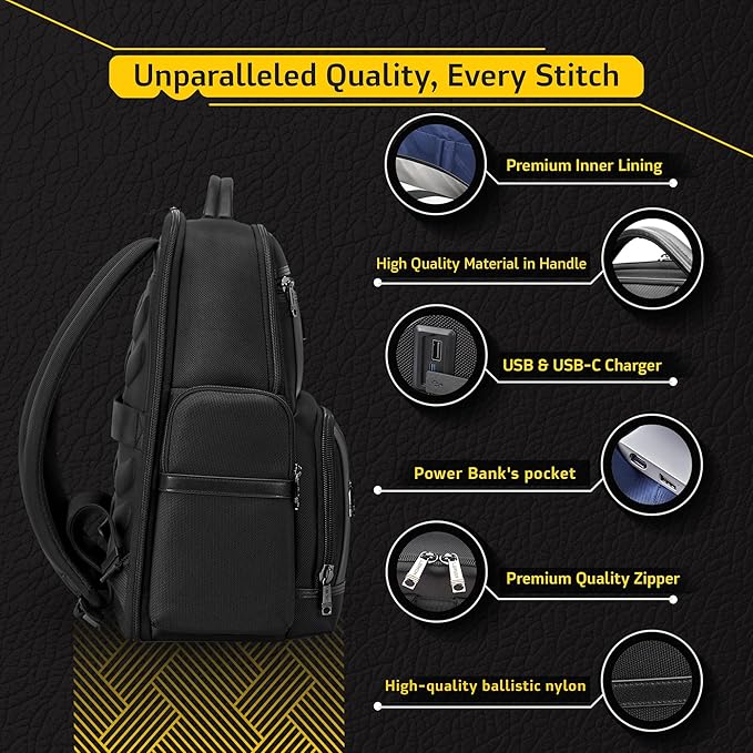Laptop Business Backpack for Men & Women, Work Backpack Fits 15.6 Inch, Premium Qulity Travel Bag with USB Charging Port, Water-Resistant, Durable Nylon, Computer Bookbag with Multiple Pockets