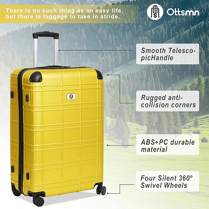 Luggage Sets 4 Piece, ABS PC Lightweight Suitcases with Wheels, Hardshell Luggage Sets Suitcase set with TSA Lock Yellow (12in 20in 24in 28in)