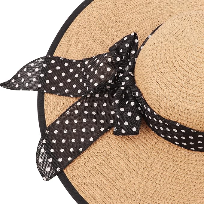 DRESHOW Beach Hats for Women Big Straw Wide Brim Summer Hat Floppy Foldable Roll up Cap Sun Hat UPF 50+