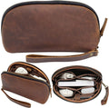 Leather Tech Pouch for Cables Chargers Phone | Tech Bag | Zipper Travel Accessory Pouch | Electronic Organizer Case Travel Bag (Large Vintage Dark Brown)