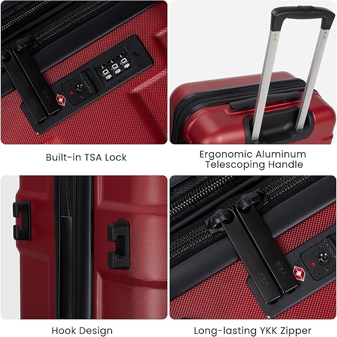 Luggage Sets 3 Piece with Spinner Wheel, Hardside Suitcase Set with TSA Lock, Expandable Lightweight Travel Luggage for Women, Red