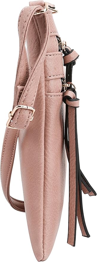 DELUXITY | Crossbody Purse Bag | Functional Multi Pocket Double Zipper Purse | Adjustable Strap | Medium Size Purse | Blush