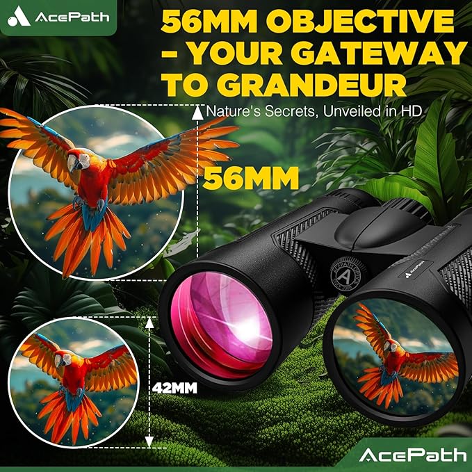 15x56 Binoculars for Adults High Powered - Large View Waterproof Binoculars with Clear Low Light Vision - Compact Binocular Essentials for Hunting Camping Cruise Travel Bird Watching Sports