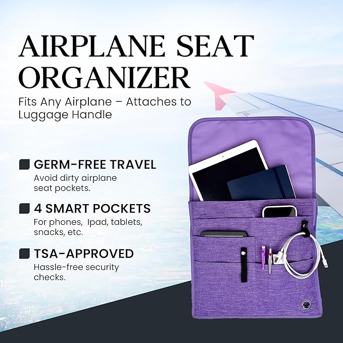 SO~MINE Airplane Pocket Organizer | Tray Table Cover | In Flight Seat Back Organizer Bag | Commuter Essential Travel Bag | Media Pouch For Flying | Travel Gift | Attaches To Luggage