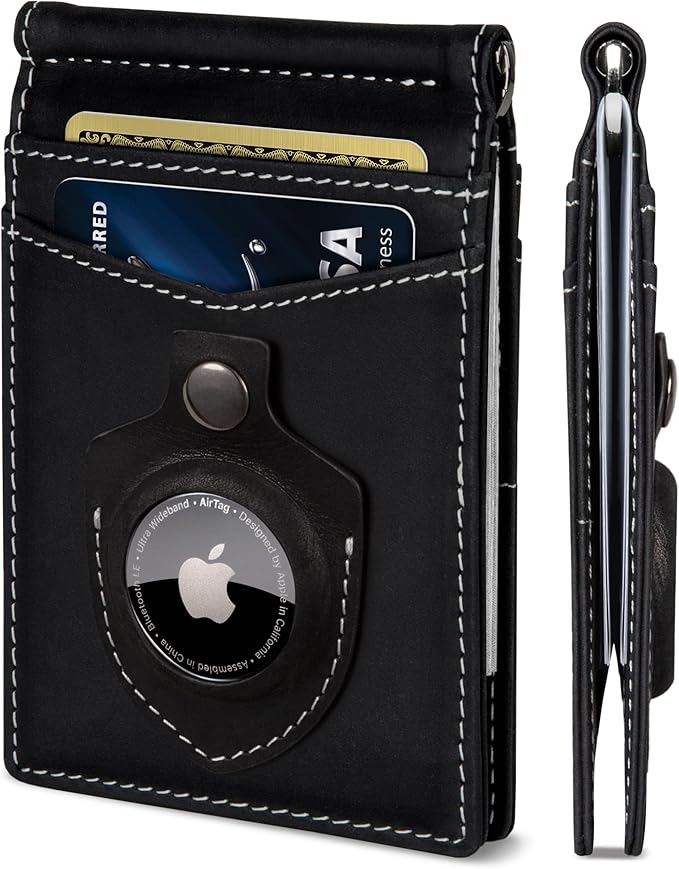 SERMAN BRANDS RFID Blocking Wallet Slim Bifold - Genuine Leather Minimalist Front Pocket Wallets for Men with Money Clip Gift