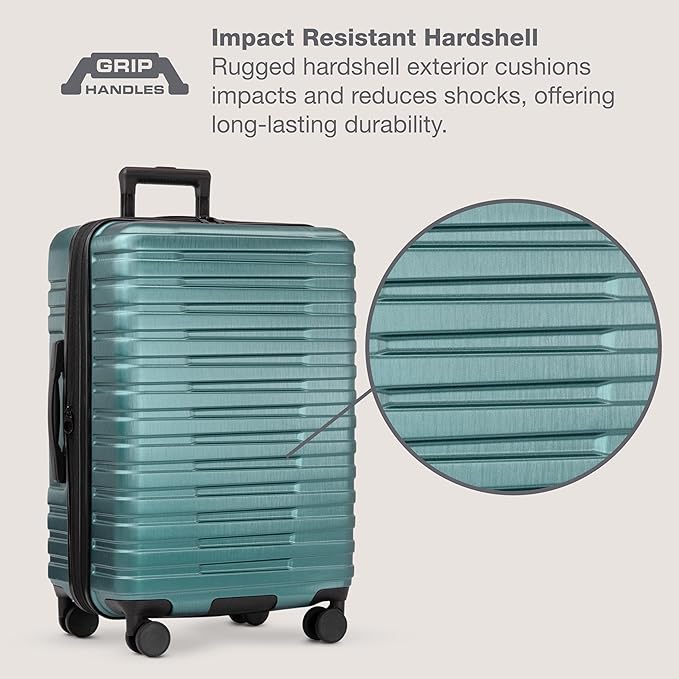 U.S. Traveler Boren Polycarbonate Hardside Rugged Travel Suitcase Luggage with 8 Spinner Wheels, Aluminum Handle, Teal, Checked-Large 30-Inch